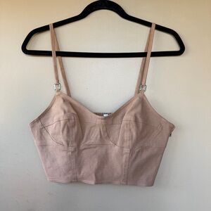 A.L.C. Mila Bustier Top Tan Brown Linen Blend Smocked Back Cropped Camisole Sz 6